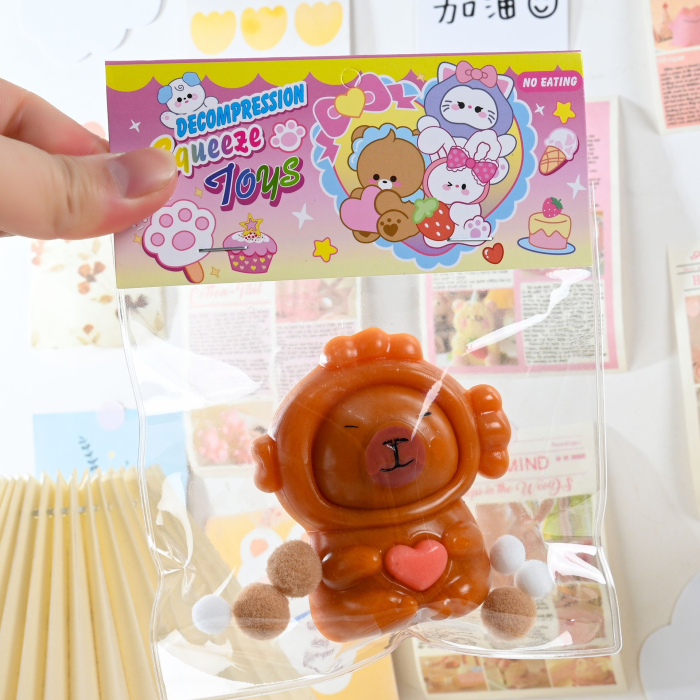 Jucarie Antistres Squishy, Flippy, cu Revenire Lenta, Model Capybara cu Inima, 7.5cmx6.5 cm, din TPR, Ambalaj Transparent, Maro [5]