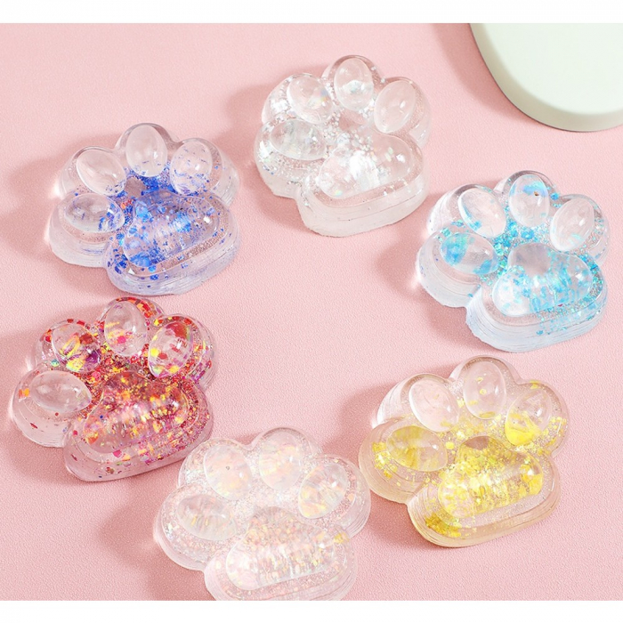 Jucarie Antistres Squishy, Flippy, cu Revenire Lenta pinch family, Model Cat Paw, 6.5 x 7 cm, din Tpr, 4-6 Ani, Model 4 Sclipici, Transparent [4]