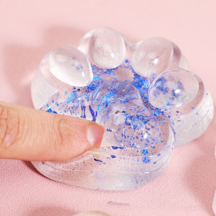 Jucarie Antistres Squishy, Flippy, cu Revenire Lenta pinch family, Model Cat Paw, 6.5 x 7 cm, din Tpr, 4-6 Ani, Model 4 Sclipici, Transparent [2]