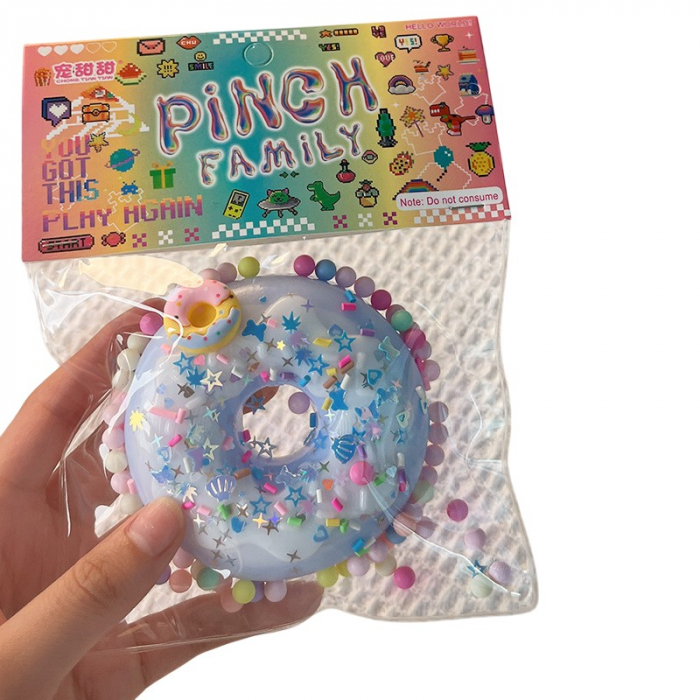 Jucarie Antistres Squishy, Flippy, cu Revenire Lenta, Model Gogoasa, 6x6 cm, 99g, Ambalaj Transparent, Albastru [1]