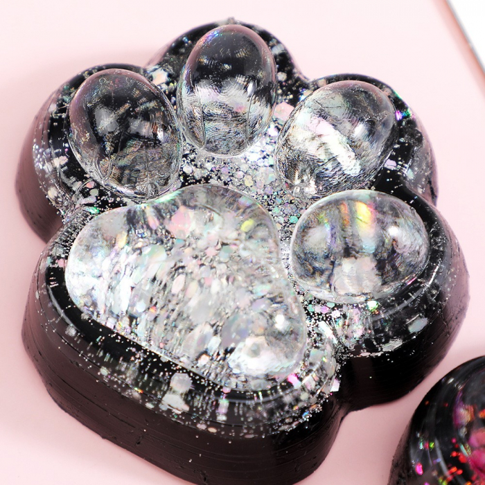 Jucarie Antistres Squishy, Flippy, cu Revenire Lenta pinch family, Model Labuta de Pisica cu Sclipici, 6.5x6 cm, 60g, Ambalaj Transparent, Alb-Negru [4]