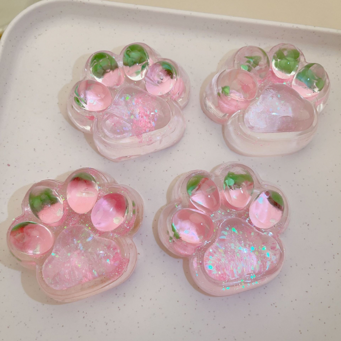 Jucarie Antistres Squishy, Flippy, cu Revenire Lenta, Squeeze Pinch Family, Model Labuta de Pisica cu Sclipici, 6.5x6 cm, 60g, Ambalaj Transparent, Roz [2]