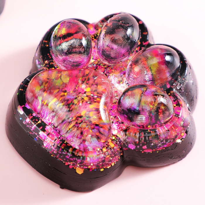 Jucarie Antistres Squishy, Flippy, cu Revenire Lenta, Squeeze Pinch Family, Model Labuta de Pisica cu Sclipici, 6.5x6 cm, 60g, Ambalaj Transparent, Roz-Negru [7]