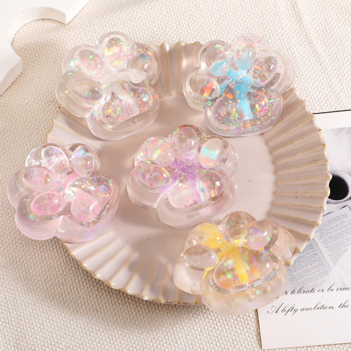 Jucarie Antistres Squishy, Flippy, cu Revenire Lenta pinch family, Model Cat Paw, 6.5 x 7 cm, din Tpr, 4-6 Ani, Model 2 Flori, Transparent [3]