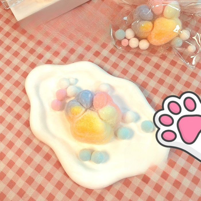 Jucarie Antistres Squishy, Flippy, cu Revenire Lenta, Model Labuta de Pisica Pufoasa, 6x6 cm, 70g, Ambalaj Transparent, Multicolor [2]