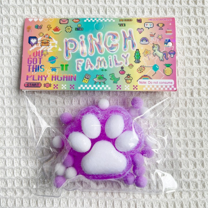 Jucarie Antistres Squishy, Flippy, cu Revenire Lenta, Model Labuta de Pisica Pufoasa, 6x6 cm, 72g, Ambalaj Transparent, Mov-Alb [7]