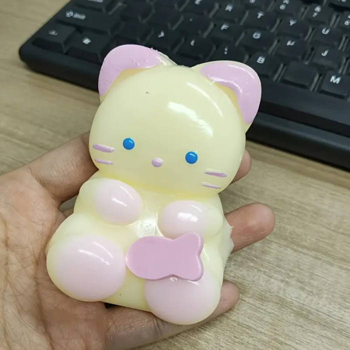 Jucarie Antistres Squishy, Flippy, cu Revenire Lenta, Model Pisicuta, Squeeze Pinch Family, 9 x 5.5 cm, Galben [2]