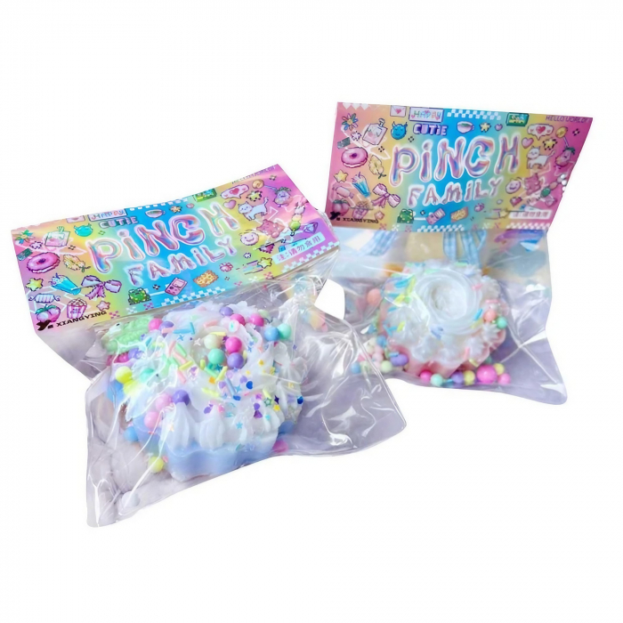 Jucarie Antistres Squishy, Flippy, cu Revenire Lenta, Model Prajitura, 8x8 cm, 90g, Ambalaj Transparent, Multicolor [4]