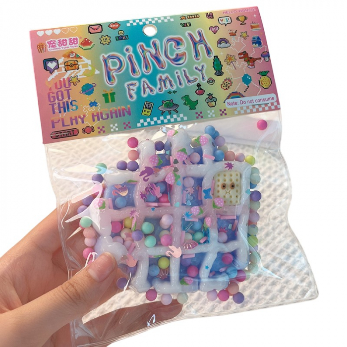 Jucarie Antistres Squishy, Flippy, cu Revenire Lenta, Model Waffle, 6x6 cm, 99g, Ambalaj Transparent, Multicolor [1]