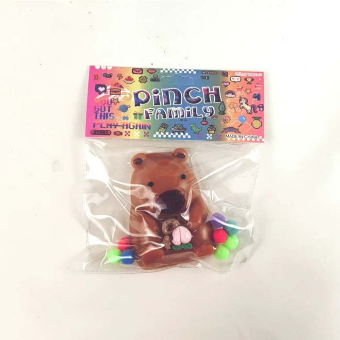 Jucarie Antistres Squishy, Flippy, cu Revenire Lenta, Squeeze Pinch Family, Model Urs, Ambalaj Transparent, 4.5 x 7.2 cm, Maro [4]