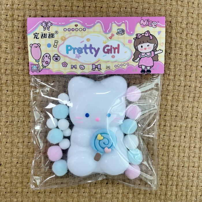 Jucarie Antistres Squishy, Flippy, cu Revenire Lenta, Squeeze Pretty Girl, Model Animalut, Ambalaj Transparent, Alb [5]