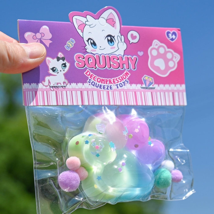 Jucarie Antistres Squishy, Flippy, Labuta de Pisica Squeeze Toys, cu Revenire Lenta, 7.5 cm, Model 270521, Multicolor [2]