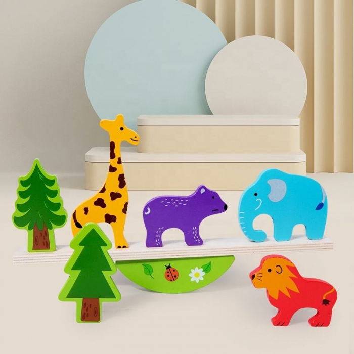 Jucarie balanta din lemn, Montessori, Model animale din jungla, 29.5x12x3.5 cm, 3+ ani, Multicolor [5]