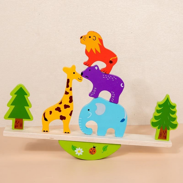 Jucarie balanta din lemn, Montessori, Model animale din jungla, 29.5x12x3.5 cm, 3+ ani, Multicolor [4]
