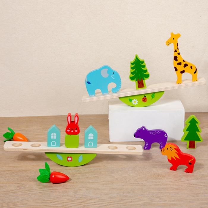 Jucarie balanta din lemn, Montessori, Model animale din jungla, 29.5x12x3.5 cm, 3+ ani, Multicolor [2]