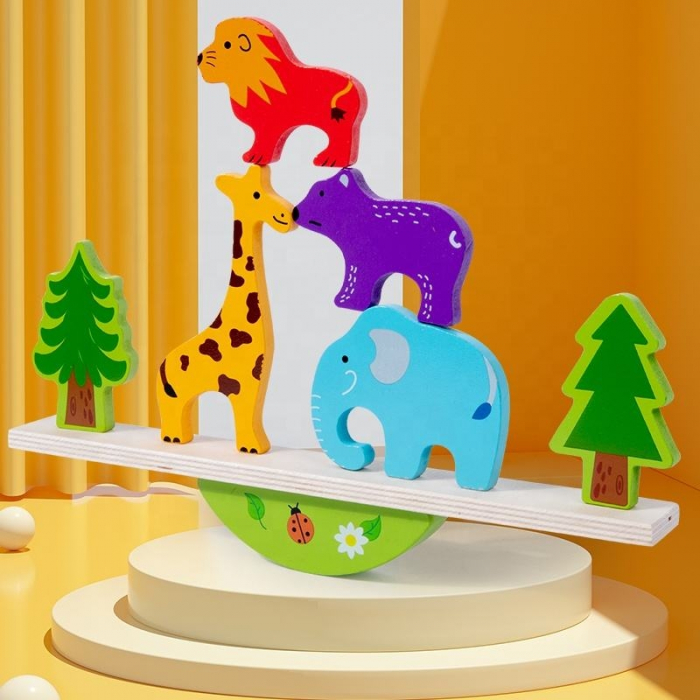 Jucarie balanta din lemn, Montessori, Model animale din jungla, 29.5x12x3.5 cm, 3+ ani, Multicolor [6]