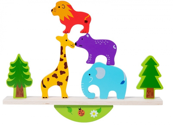 Jucarie balanta din lemn, Montessori, Model animale din jungla, 29.5x12x3.5 cm, 3+ ani, Multicolor [1]