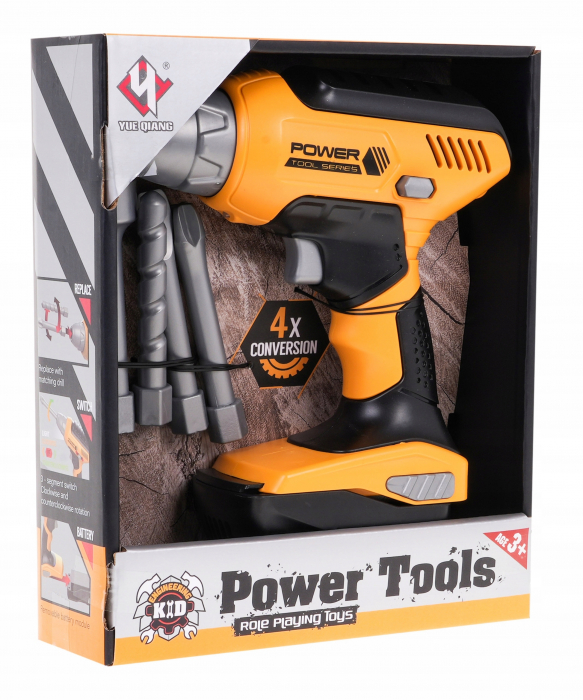 Jucarie Bormasina electrica pentru copii cu lumini si sunete, 4 burghiuri incluse, Power Tools, 21 x 17 cm [2]