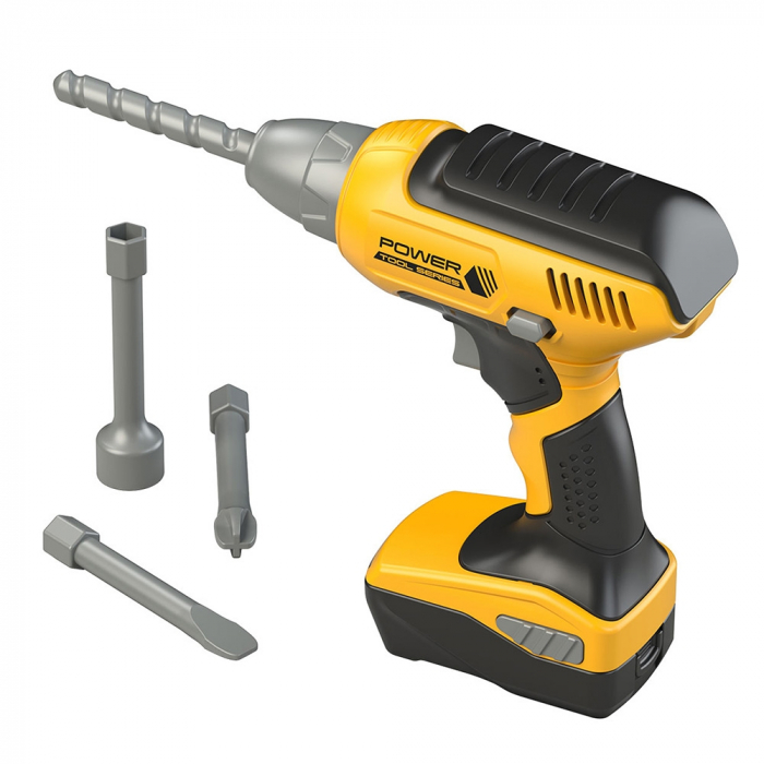 Jucarie Bormasina electrica pentru copii cu lumini si sunete, 4 burghiuri incluse, Power Tools, 21 x 17 cm [1]