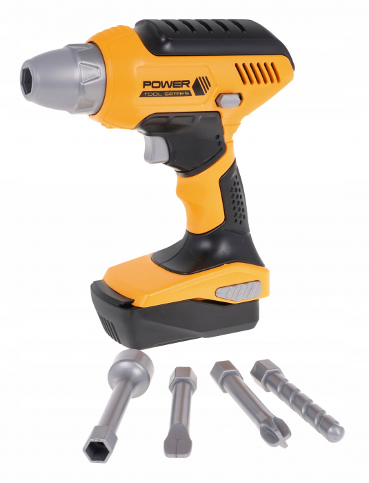 Jucarie Bormasina electrica pentru copii cu lumini si sunete, 4 burghiuri incluse, Power Tools, 21 x 17 cm [3]