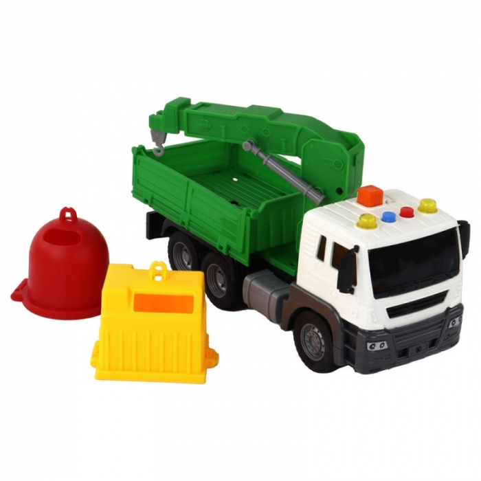 Jucarie camion de gunoi cu 2 containere si macara, 26 cm, Verde/Alb [2]
