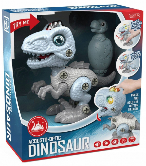 Jucarie de asamblat, Dinozaur cu lumini si sunete, T-rex, 16 x 14 x 7 cm [2]