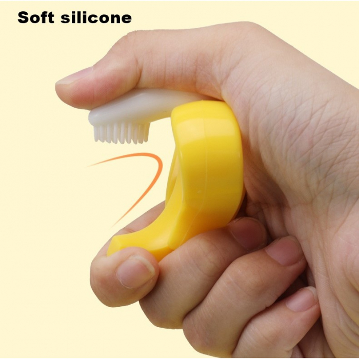 Jucarie dentitie bebelusi Flippy, banana, cu manere de prindere, material silicon non-toxic, fara miros, 10.5x5.9 cm, galben [4]