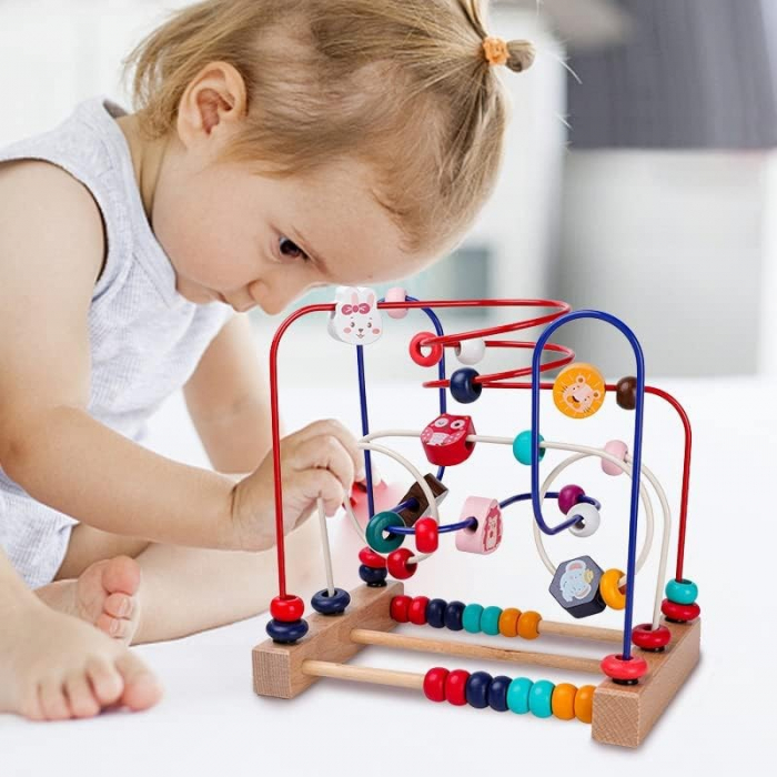 Jucarie din Lemn Montessori, Flippy, Labirint Motricitate cu Abac si Animalute, Rollercoaster pentru Copii, Educativ, Dezvoltarea Abilitatilor Motorii, Numaratoare, 22.5x22.5x15 cm, Multicolor [6]