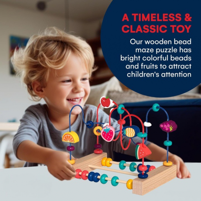 ! LICHIDARE DE STOC ! Jucarie din Lemn Montessori, Flippy, Labirint Motricitate cu Abac si Animalute, Rollercoaster pentru Copii, Educativ, Dezvoltarea Abilitatilor Motorii, Numaratoare, 22x17x15 cm,  [3]