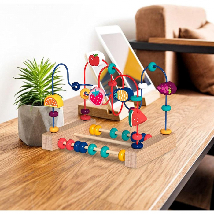 Jucarie din Lemn Montessori, Flippy, Labirint Motricitate cu Abac si Animalute, Rollercoaster pentru Copii, Educativ, Dezvoltarea Abilitatilor Motorii, Numaratoare, 22x17x15 cm, Multicolor [8]