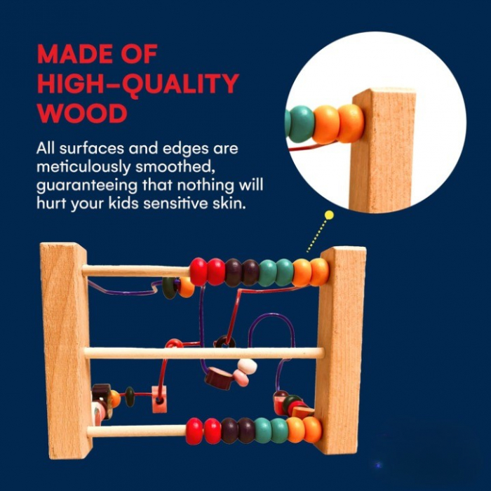 ! LICHIDARE DE STOC ! Jucarie din Lemn Montessori, Flippy, Labirint Motricitate cu Abac si Animalute, Rollercoaster pentru Copii, Educativ, Dezvoltarea Abilitatilor Motorii, Numaratoare, 22x17x15 cm,  [5]
