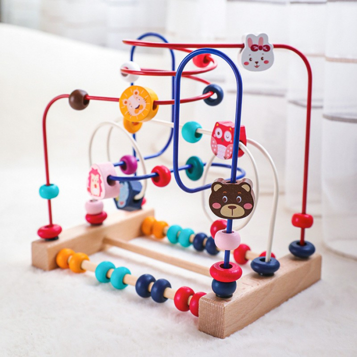 Jucarie din Lemn Montessori, Flippy, Labirint Motricitate cu Abac si Animalute, Rollercoaster pentru Copii, Educativ, Dezvoltarea Abilitatilor Motorii, Numaratoare, 22.5x22.5x15 cm, Multicolor [10]