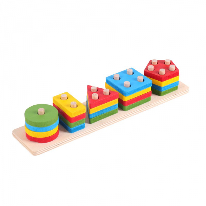 Lichidare Jucarie Educativa Flippy, Tip Montessori, din Lemn, + 36 Luni, Forme Geometrice, 20 Piese, 6 x 26.5 cm, Multicolor [8]