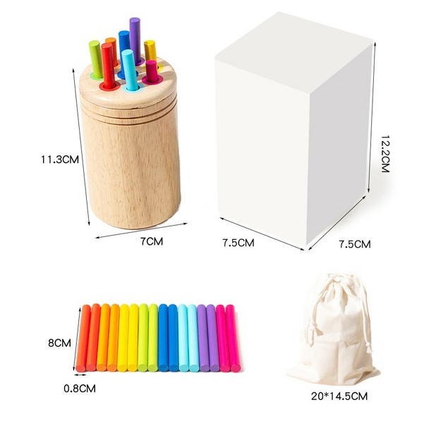 Jucarie Educativa Montessori din Lemn, 19 Piese, Flippy, Sortator cu Betisoare, Joc de Motricitate Fina pentru Copii, Varsta 2+ ani, Saculet Depozitare, 11.3 x 7 cm, Multicolor [2]