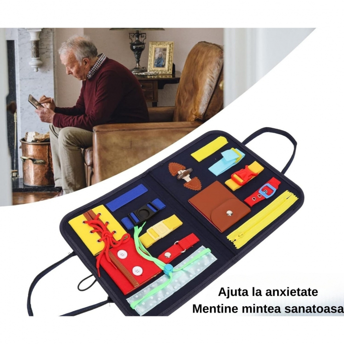 Jucarie educativa Montessori, mapa senzoriala textila cu elemente interactive, 1-4 ani, 14 piese, Multicolor [6]