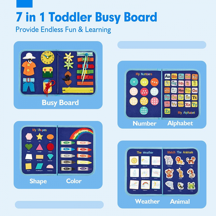 Jucarie educativa Montessori, mapa senzoriala textila cu elemente interactive, 5 pagini,1-4 ani, 14 piese, Model dinozauri [6]