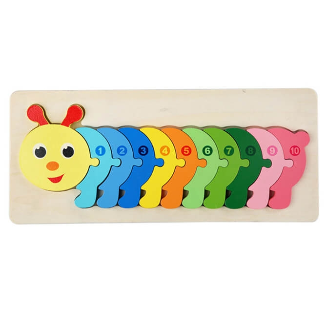 Jucarie educativa, puzzle 3D din lemn incastru, Omida cu cifre, 11 piese [1]