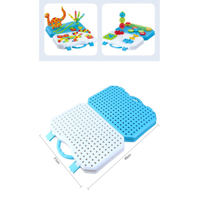 Jucarie Educativa Si Interactiva, Flippy, Set De Constructie Puzzle Din ABS Cu Bormasina Pentru Dezvoltatea Creativitatii Si A Indemanarii 2D si 3D, Valiza, +3, 31x7x25 cm, 338 Piese [9]