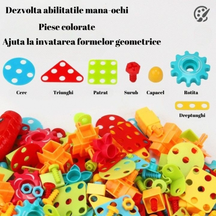 Jucarie educativa si interactiva, set de constructie puzzle din abs cu bormasina, valiza, +3 ani, 31x25 cm, 336 piese [6]