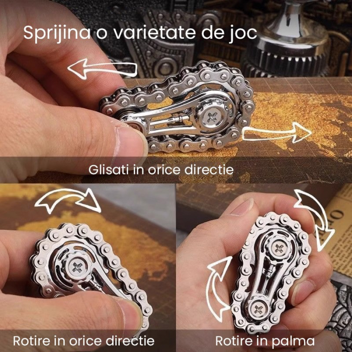Jucarie Fidget Spinner Premium Anti Stres, Flippy, Giroscop din Aliaj, Jucarie din Metal de decompresie, forma Lant de Angrenaj de Bicicleta, 6 x 3.5 cm, Negru [3]