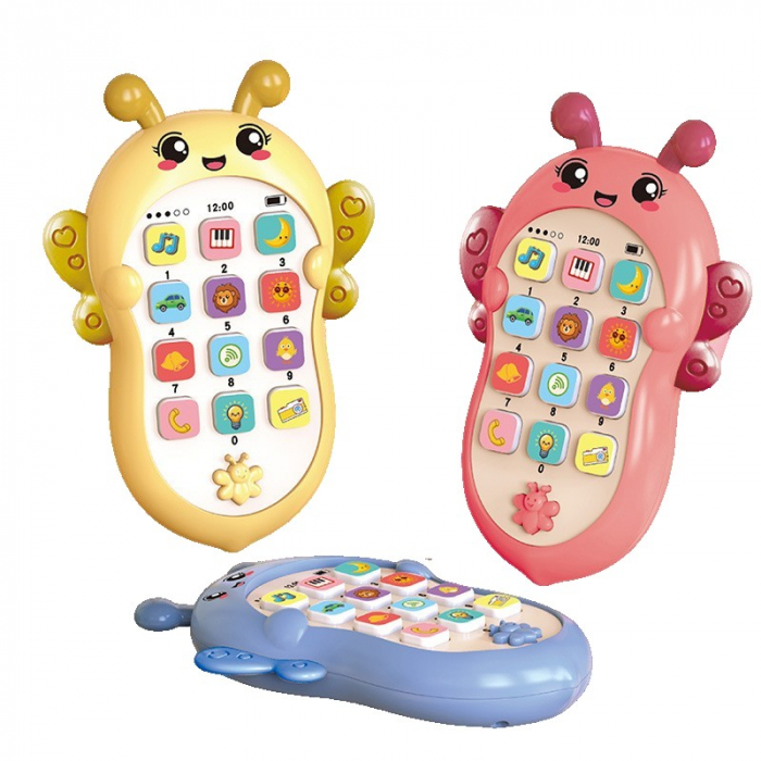 Jucarie Interactiva, Flippy, Telefon Inteligent, Model Albinuta, Functii Educative, Muzicale si Voce, 4-6 ani, 19 x 11.5 cm, din Plastic, Albastru [1]