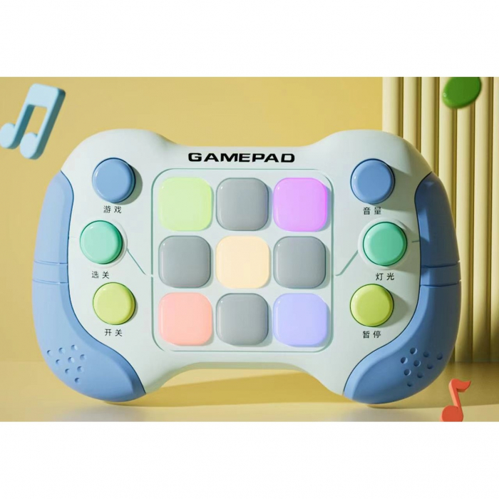 Jucarie Interactiva Flippy, Tip Consola Pop It, 6 butoane functionale, 5 Moduri de Joc, 600 Niveluri, + 3 ani, Albastru/Gri [2]