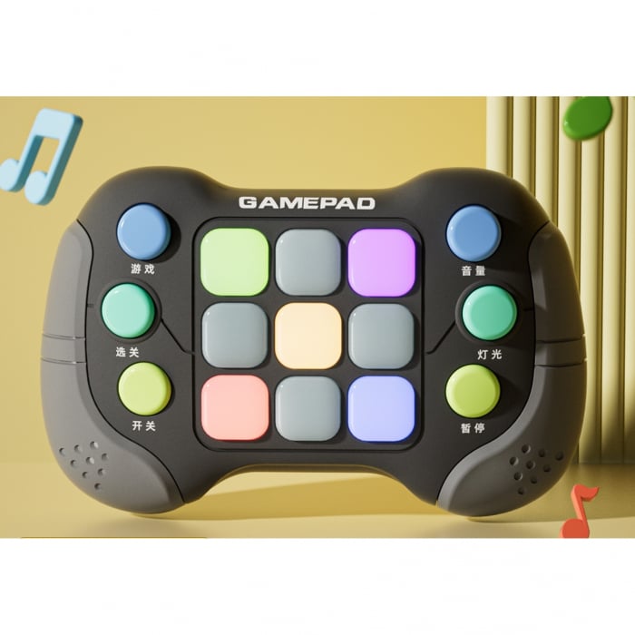 Jucarie Interactiva Flippy, Tip Consola Pop It, 6 butoane functionale, 5 Moduri de Joc, 600 Niveluri, +3 ani, Gri/Negru [2]