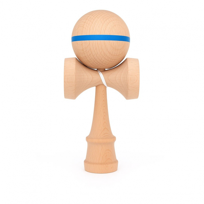 Jucarie Interactiva Kendama, Flippy, din Lemn, 18 cm, Joc de Indemanare pentru Copii si Adulti, Model cu Dunga, Albastru [1]