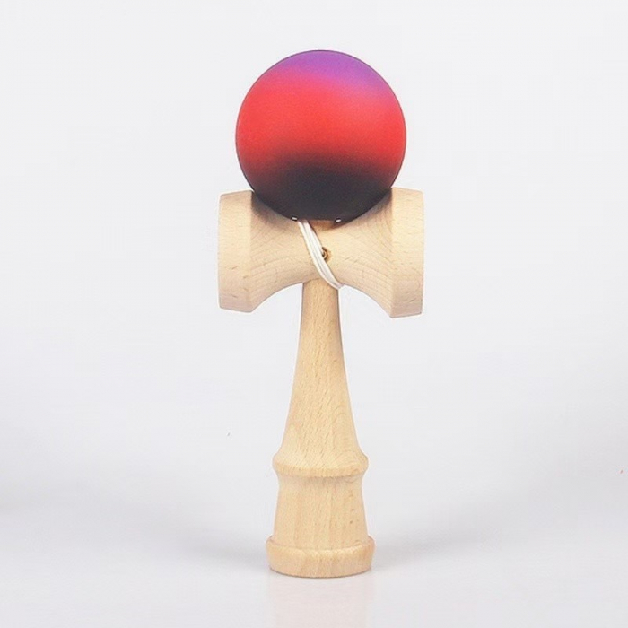 Jucarie Interactiva Kendama, Flippy, din Lemn, 18 cm, Joc de Indemanare pentru Copii si Adulti, Model Gradient 10, Mov/Rosu/Negru [2]
