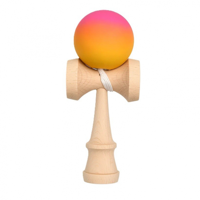 Jucarie Interactiva Kendama, Flippy, din Lemn, 18 cm, Joc de Indemanare pentru Copii si Adulti, Model Gradient 13, Roz/Portocaliu/Galben [1]