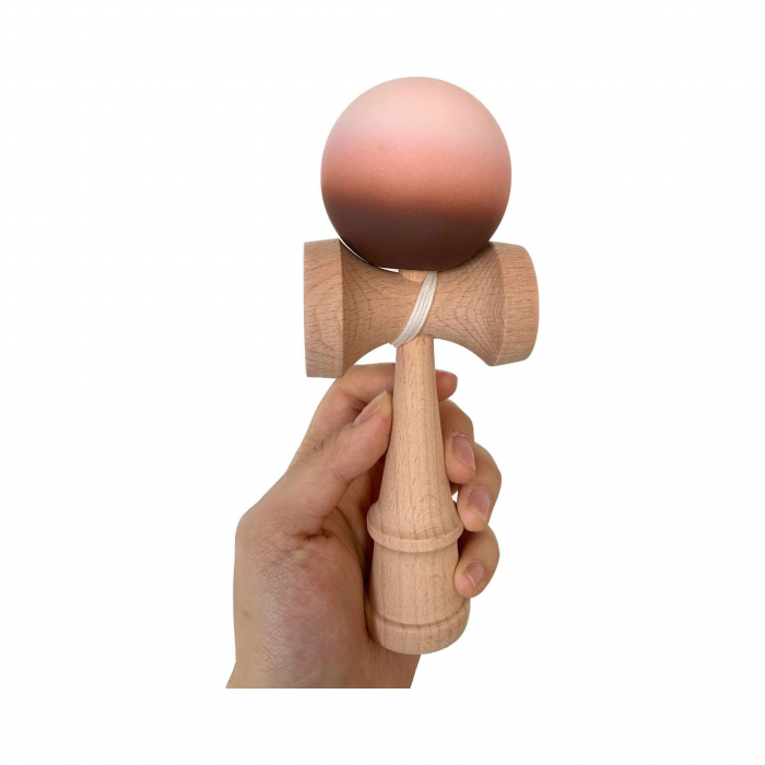 Jucarie Interactiva Kendama, Flippy, din Lemn, 18 cm, Joc de Indemanare pentru Copii si Adulti, Model Gradient 14, Maro/Bej/Roz [2]