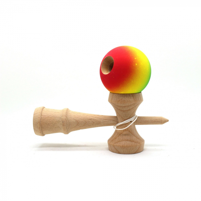 *LICHIDARE STOC* Jucarie Interactiva Kendama, Flippy, din Lemn, 18 cm, Joc de Indemanare pentru Copii si Adulti, Model Gradient 3, Rosu/Galben/Albastru [2]