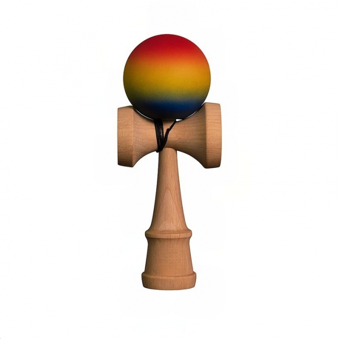 Jucarie Interactiva Kendama, Flippy, din Lemn, 18 cm, Joc de Indemanare pentru Copii si Adulti, Model Gradient 8, Rosu/ Galben/ Albastru [2]