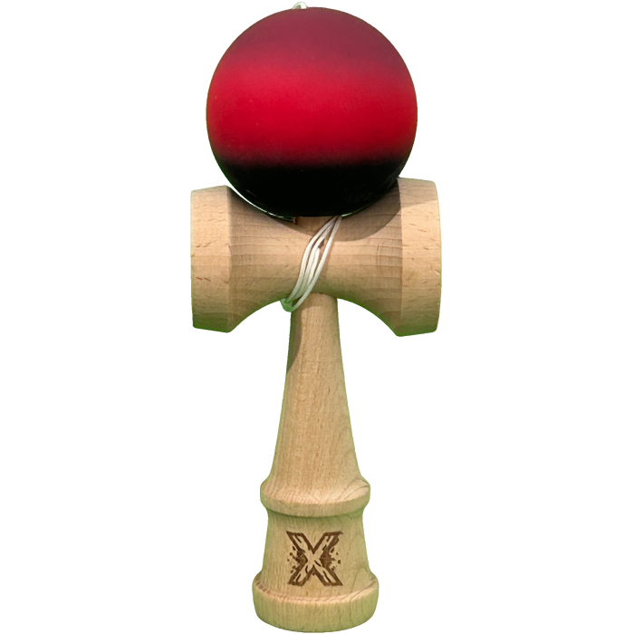 Jucarie Interactiva Kendama X Profesionala, Flippy, din Lemn cu Bila Cauciucata, 18 cm, Joc de Indemanare pentru Copii si Adulti, Gradient Mov/Rosu/Negru [1]